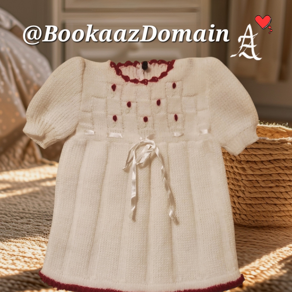 Knitted Baby Dress with Red Accents
